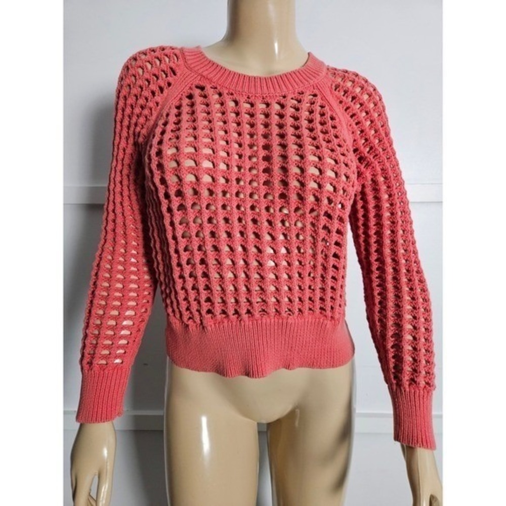 REBECCA TAYLOR Women's Coral Cotton-blend Open Knit Cropped Sweater Size Small